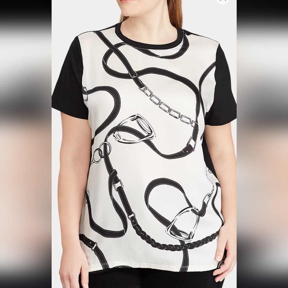 Lauren Ralph Lauren Black and White Graphic Short Sleeve Tee - Picture 7 of 8